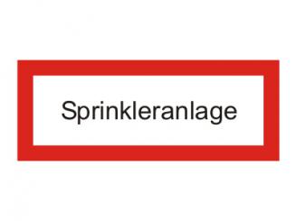 Brandschutzschild als Text "Sprinkleranlage" 
