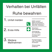 Verhalten bei Unfällen mit Symbolen nach BGV A8 