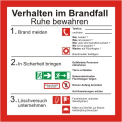 Verhalten im Brandfall mit Symbolen nach BGV A8 