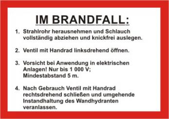 Schild als Text "Handhabungsfolie Wandhydrant DIN 14461-6 Teil 1 für FW-Schlauch", NEUESTE VERSION 2016 