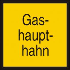 Warnschild mit Text Gashaupthahn 