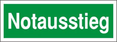 Rettungsschild mit Text "Notausstieg 