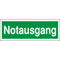 Rettungsschild mit Text "Notausgang 