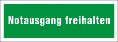 Rettungsschild mit Text "Notausgang freihalten" 