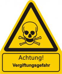 Warnkombischild mit Symbol und Text  nach  BGV A 8  "Text: Achtung! Vergiftungsgefahr 
