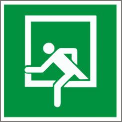 Rettungszeichen mit Symbol "Rettungsfenster nach DIN 4844-2 / ASR A1.3  D-E019" 