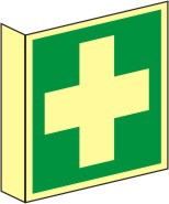 Fahnenrettungsschild als Symbol Erste Hilfe nach ISO 7010 