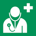 Rettungsschild als Symbol Arzt nach ISO 7010 