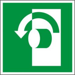 Symbol nach ISO 7010 "E 018 Tür öffnen im Uhrzeigersinn links 