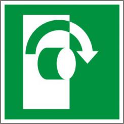 Symbol nach ISO 7010 "E 019 Tür öffnen im Uhrzeigersinn rechts 