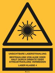 Kombischild: Unsichtbare Laserstrahlung LASER KLASSE 4. 