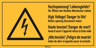 Mehrsprachige Kombischilder f. Elektrot. Text: "Hochspannung!..." 
