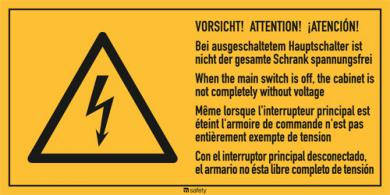 Mehrsprachige Kombischilder f. Elektrot. Text: " VORSICHT! ATTENTION!..." 