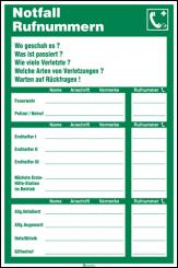 Notfall-Rufnummern Kunststoff, Länge: 200 mm, Höhe: 300 mm 