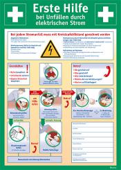 Anleitung zur Ersten Hilfe bei Unfällen durch elektrischen Strom, Länge: 400 mm, Höhe: 560 mm 