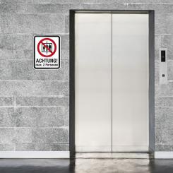 Aufzug max 2 Personen - Verbotsschild / Forex 3 mm / Größe: 20 (B) x 25 (H) cm 