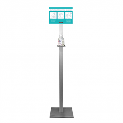 Infodisplay mit integrierter Ablage für Desinfektionsspender und Postertasche DIN A4 (A) blau 