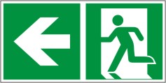 Rettungswegschild als Kombiversion zum Hinweis auf Laufrichtung nach links E001+E005 