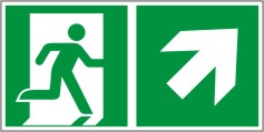 Rettungswegschild als Kombiversion zum Hinweis auf Etagenwechsel / nach rechts aufwärts gehen 