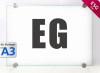 Wandschild System GLASline A3, ESG mit Klemmhaltern 