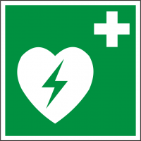 Rettungsschild als Symbol Defibrillator BGV 