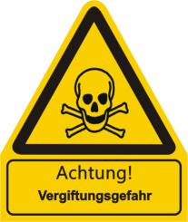 W016 / Warnkombischild mit Symbol und Text  nach ISO 7010 "Text: Achtung! Vergiftungsgefahr 