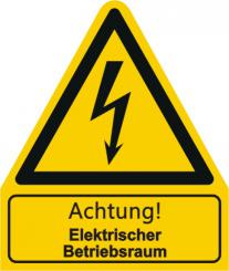 W012 / Warnkombischild mit Symbol und Text nach ISO 7010  Achtung! Elektrischer Betriebsraum 
