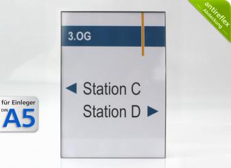 Wandschild System EST, A5-Hochformat, antireflex-Abdeckung 