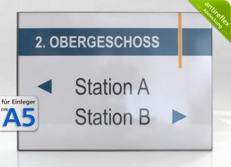 Wandschild System EST, A5-Querformat, antireflex-Abdeckung 