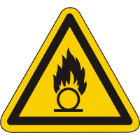W028 / Warnschild als Symbol Warnung vor brandfördernden Stoffen nach ISO 7010 