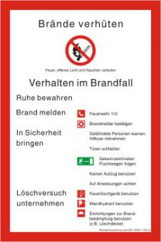 Brandschutzschild Sicherheitsaushang Brandschutzordnung DIN 14096-1 (Teil A) 