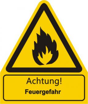 Warnkombischild mit Symbol und Text " nach BGV A 8 Text: Achtung! Feuergefahr 