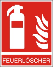 Brandschutzschild Feuerlöscher nach ISO 7010 / F 001 mit Zusatztext 