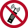 Verbotsschild P013 als Symbol Mobilfunk verboten nach ISO 7010 