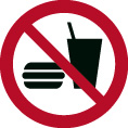 Verbotsschild P022 als Symbol Essen und trinken verboten nach ISO 7010 